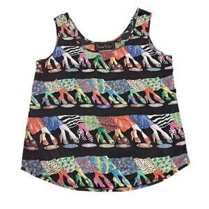 Vintage 1990’s Nicole Miller Silk Cartoon Feet Shoes Pop Art Sleeveless Medium